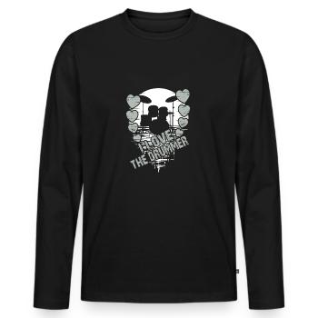 J’adore le batteur - j’adore la batterie - T-shirt manches longues Premium bio Homme - noir - Devant - Nico (187cm)