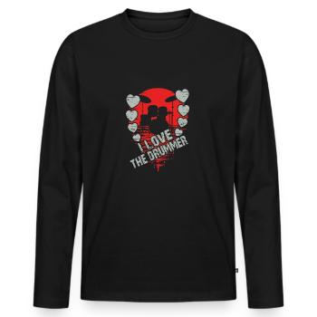 J’adore le batteur - j’adore la batterie - T-shirt manches longues Premium bio Homme - noir - Devant - Nico (187cm)