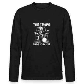 Squelette de crâne de batteur sur la batterie - T-shirt manches longues Premium bio Homme - noir - Devant - Nico (187cm)
