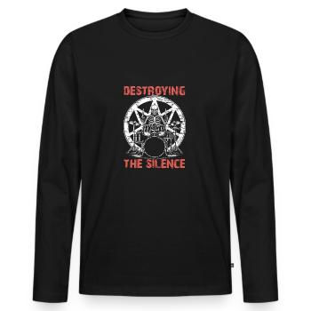 Squelette de crâne de batteur sur la batterie - T-shirt manches longues Premium bio Homme - noir - Devant - Nico (187cm)