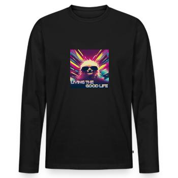 Cooles Faultier living the Good Life - Männer Premium Bio Langarmshirt - Schwarz - Vorne - Nico (187cm)