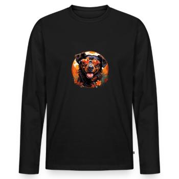 Cooler Hund mit Sonnenbrille im Hawaii Style - Männer Premium Bio Langarmshirt - Schwarz - Vorne - Nico (187cm)