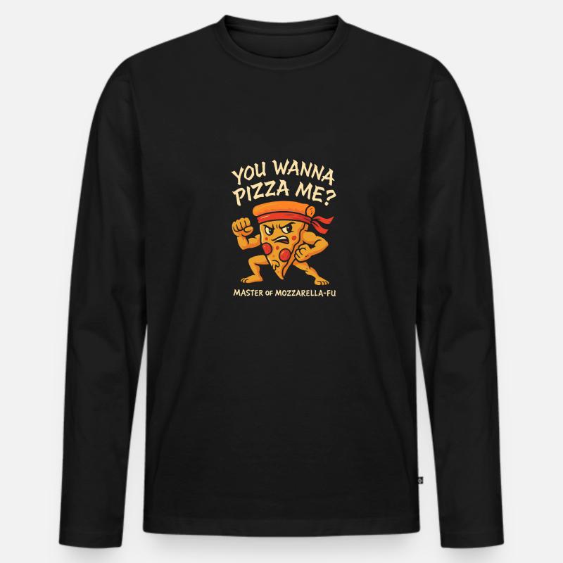 Willst du eine Pizza? - Männer Premium Bio Langarmshirt - Schwarz