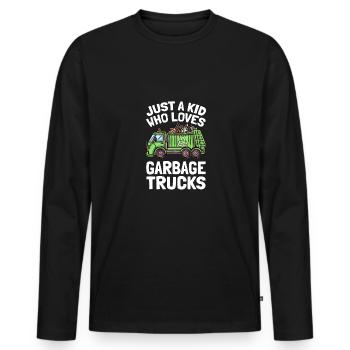 Juste un enfant qui aime les camions à ordures Camion à ordures - T-shirt manches longues Premium bio Homme - noir - Devant - Nico (187cm)