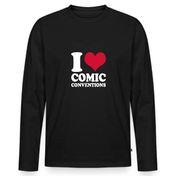 Comic Fair J’adore les conventions de la bande dessinée - T-shirt manches longues Premium bio Homme - noir - Devant - Nico (187cm)