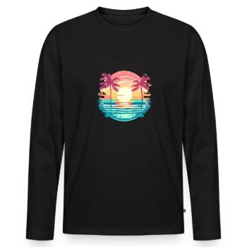 Coucher de soleil tropical avec des palmiers rétro - T-shirt manches longues Premium bio Homme - noir - Devant - Nico (187cm)