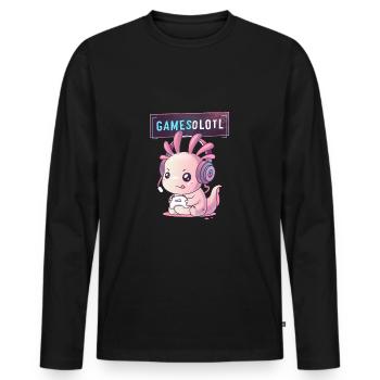 Gamesolotl - Axolotl Gamer - Men's Premium Organic Long Sleeve Shirt - black - Front - Nico (187cm)
