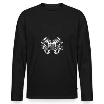 Biker Life Piston Skull Motorbike - Men's Premium Organic Long Sleeve Shirt - black - Front - Nico (187cm)