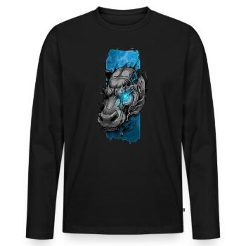 Inferno Majesty: Hippo with Blue Flaming Eyes - Men's Premium Organic Long Sleeve Shirt - black - Front - Nico (187cm)