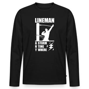 Drôle d’électricien haute tension disant électricité - T-shirt manches longues Premium bio Homme - noir - Devant - Nico (187cm)