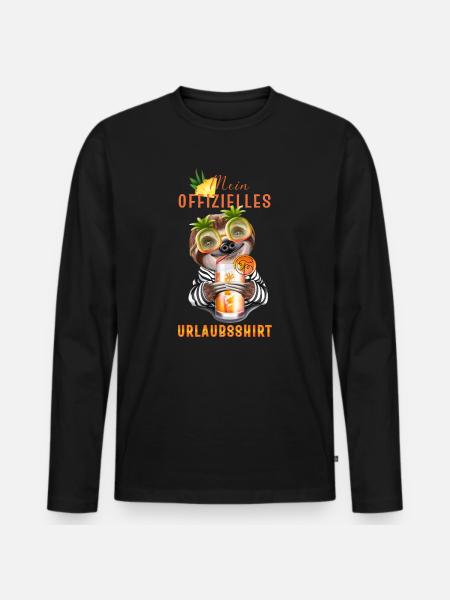 Lustiges Faultier mit Cocktail Urlaub - Männer Premium Bio Langarmshirt - Schwarz