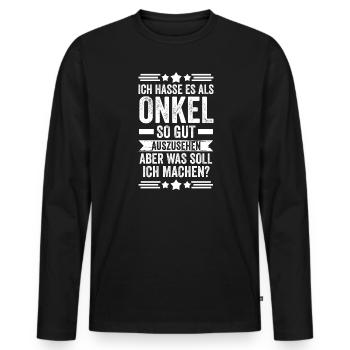 Onkel Familie Nichte Geschenk - Männer Premium Bio Langarmshirt - Schwarz - Vorne - Nico (187cm)