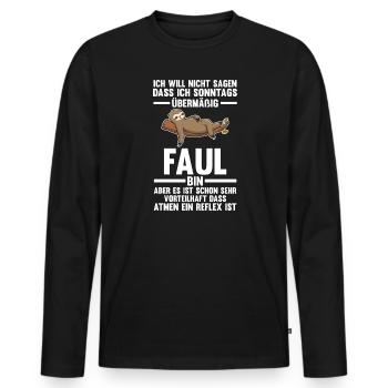 Faultier Faul Faule Geschenk - Männer Premium Bio Langarmshirt - Schwarz - Vorne - Nico (187cm)