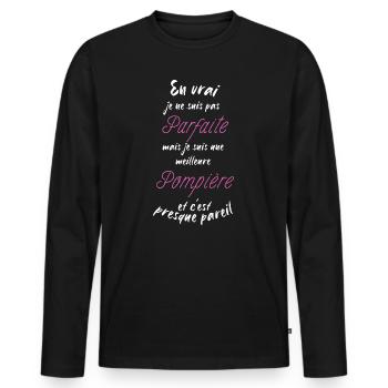 je suis la meilleure Pompière - T-shirt manches longues Premium bio Homme - noir - Devant - Nico (187cm)