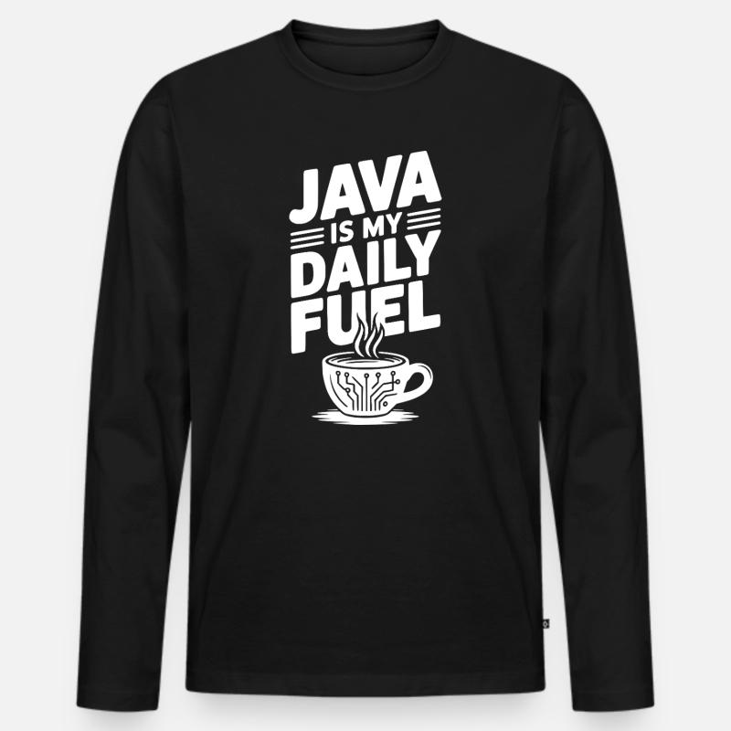 Java est mon carburant quotidien - T-shirt manches longues Premium bio Homme - noir