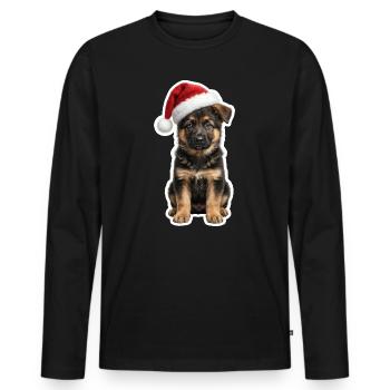 Treuer Schaeferhund Welpe als Weihnachtshelfer - Männer Premium Bio Langarmshirt - Schwarz - Vorne - Nico (187cm)