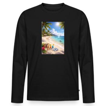 Paradis des palmiers de rêve de plage tropicale - T-shirt manches longues Premium bio Homme - noir - Devant - Nico (187cm)