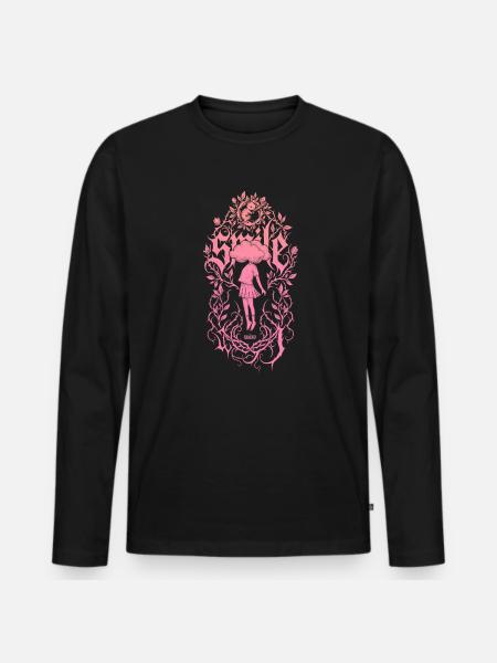 Mädchen im Blütenrankenrahmen - Männer Premium Bio Langarmshirt - Schwarz