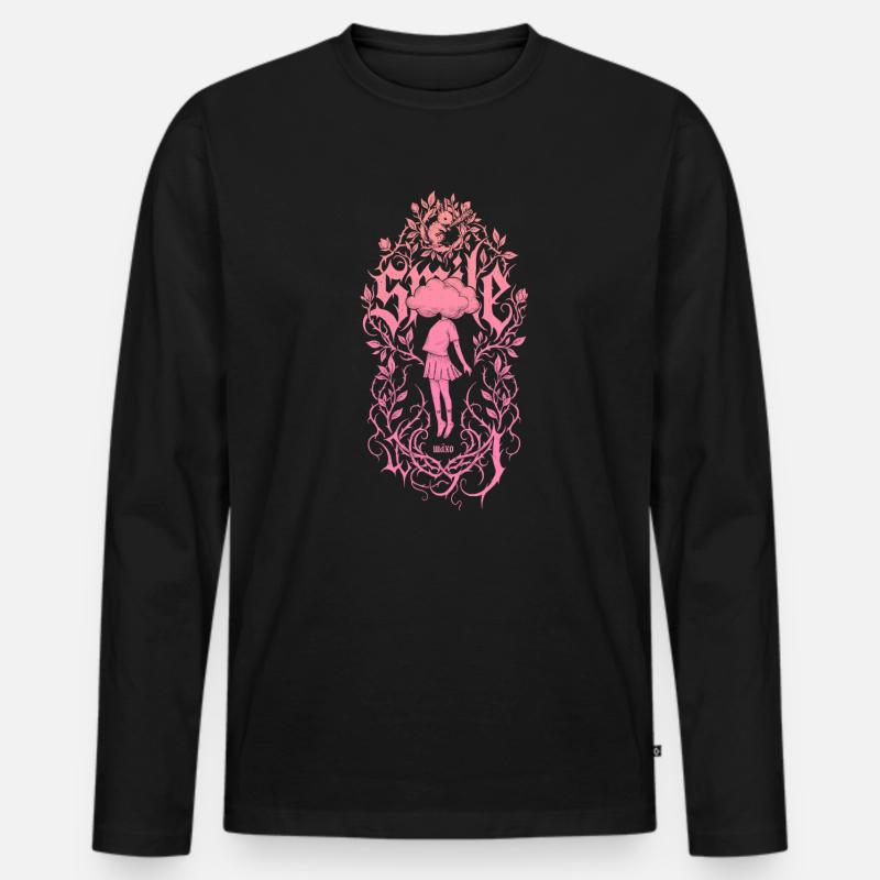 Mädchen im Blütenrankenrahmen - Männer Premium Bio Langarmshirt - Schwarz