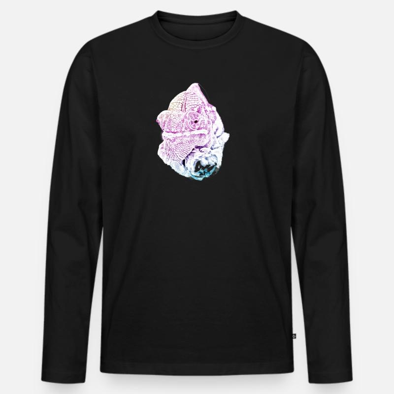 Pastell-Chamäleon Kopf, chameleo calyptratus - Männer Premium Bio Langarmshirt - Schwarz