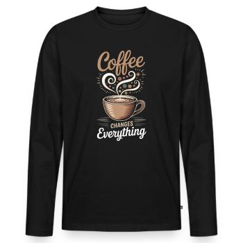 Kaffee verändert alles Lustiger Kaffeeliebhaber - Männer Premium Bio Langarmshirt - Schwarz - Vorne - Nico (187cm)