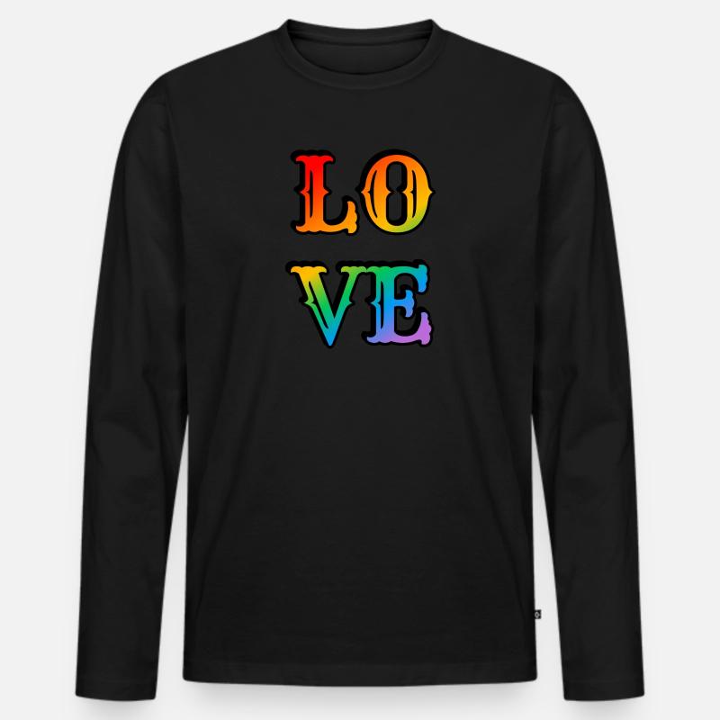 Retro Regenbogen Liebe - Männer Premium Bio Langarmshirt - Schwarz