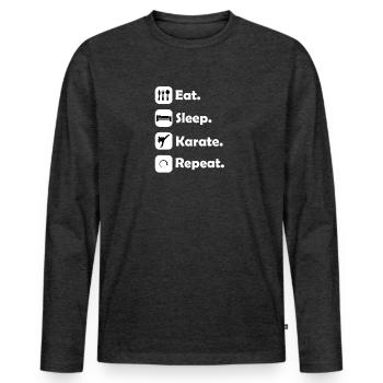 Mangez. Dors. Karaté. Répétez. - T-shirt manches longues Premium bio Homme - anthracite chiné - Devant - Nico (187cm)