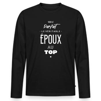Le véritable époux au top - T-shirt manches longues Premium bio Homme - noir - Devant - Nico (187cm)