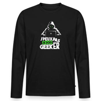 J'peux pas je dois geeker humour geek gamer - T-shirt manches longues Premium bio Homme - noir - Devant - Nico (187cm)