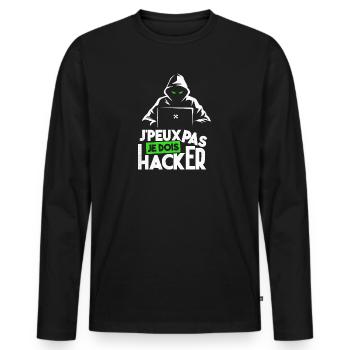 J'peux pas je dois hacker humour hacking black hat - T-shirt manches longues Premium bio Homme - noir - Devant - Nico (187cm)