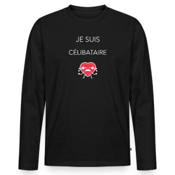 Je suis célibataire. Pour les célibataires. - T-shirt manches longues Premium bio Homme - noir - Devant - Nico (187cm)
