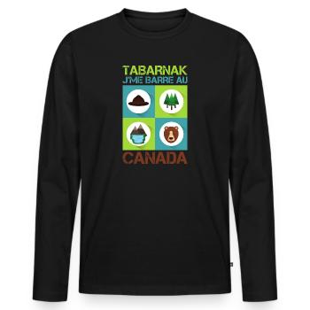 Tabarnak Je Me Barre Au Canada, Feuille D'érable - T-shirt manches longues Premium bio Homme - noir - Devant - Nico (187cm)
