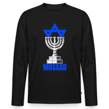 Mossad Israël Renseignement israélien Tel Aviv - T-shirt manches longues Premium bio Homme - noir - Devant - Nico (187cm)