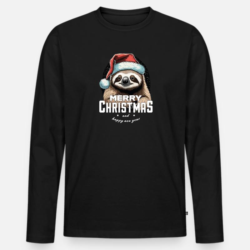 Weihnachtsfaultier - Männer Premium Bio Langarmshirt - Schwarz