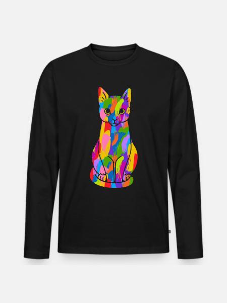 Katze Bunt - Männer Premium Bio Langarmshirt - Schwarz