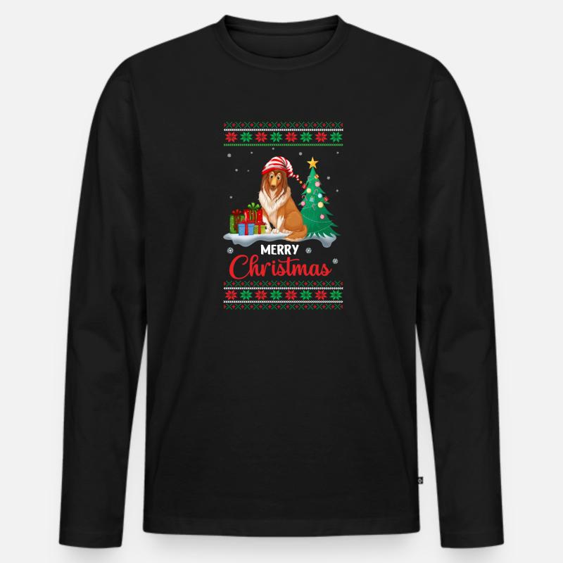 Weihnachtsgeschenk Hund unterm Weihnachtsbaum - Männer Premium Bio Langarmshirt - Schwarz
