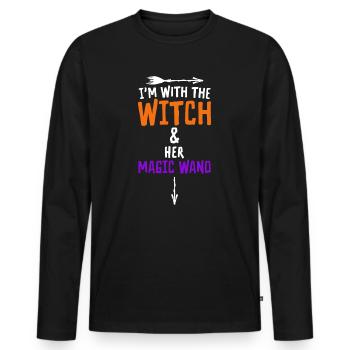 Halloween I'm With The Witch And Her Magic Wand - Männer Premium Bio Langarmshirt - Schwarz - Vorne - Nico (187cm)