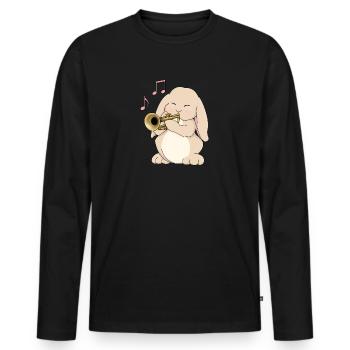 Cute Rabbit Trumpet Player - Men's Premium Organic Long Sleeve Shirt - black - Front - Nico (187cm)
