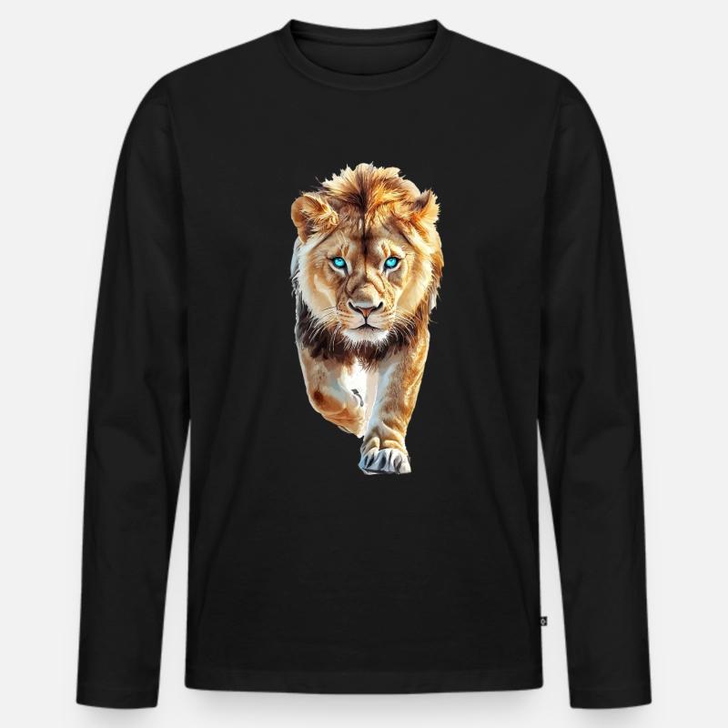 Löwe - Männer Premium Bio Langarmshirt - Schwarz