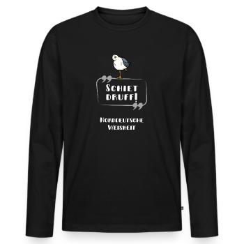 Schiet druff Möwe Text Plattdeutsch lustig - Männer Premium Bio Langarmshirt - Schwarz - Vorne - Nico (187cm)