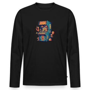 Station de jeu rétro - T-shirt manches longues Premium bio Homme - noir - Devant - Nico (187cm)