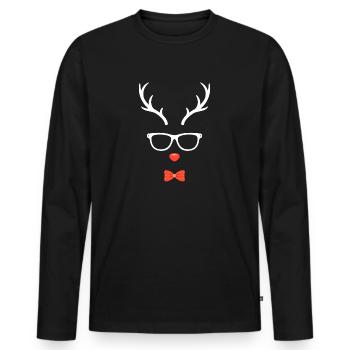 Reindeer Christmas Rudolf hipster geeky - Men's Premium Organic Long Sleeve Shirt - black - Front - Nico (187cm)