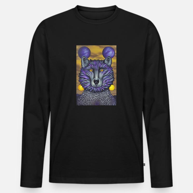 Wolf mit Mond - Männer Premium Bio Langarmshirt - Schwarz