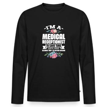 Préposé à la réception médicale - Medical Joke Hospital - T-shirt manches longues Premium bio Homme - noir - Devant - Nico (187cm)