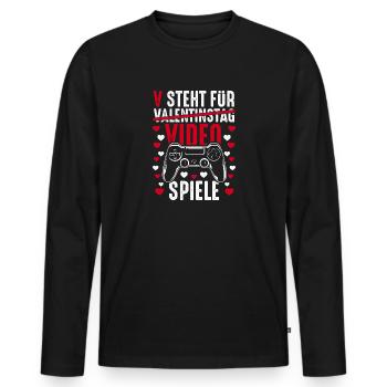 V steht für Video Spiele - Gamer Spruch lustig - Männer Premium Bio Langarmshirt - Schwarz - Vorne - Nico (187cm)