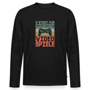 V steht für Video Spiele - Gamer Spruch lustig - Männer Premium Bio Langarmshirt - Schwarz - Vorne - Nico (187cm)