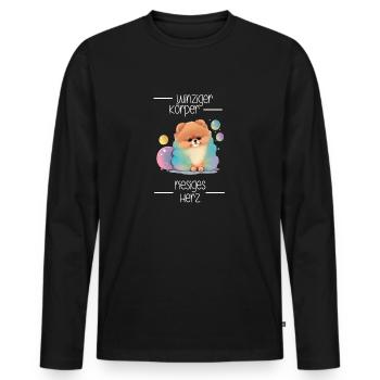 Zwergspitz Winziger Körper Riesiges Herz - Männer Premium Bio Langarmshirt - Schwarz - Vorne - Nico (187cm)