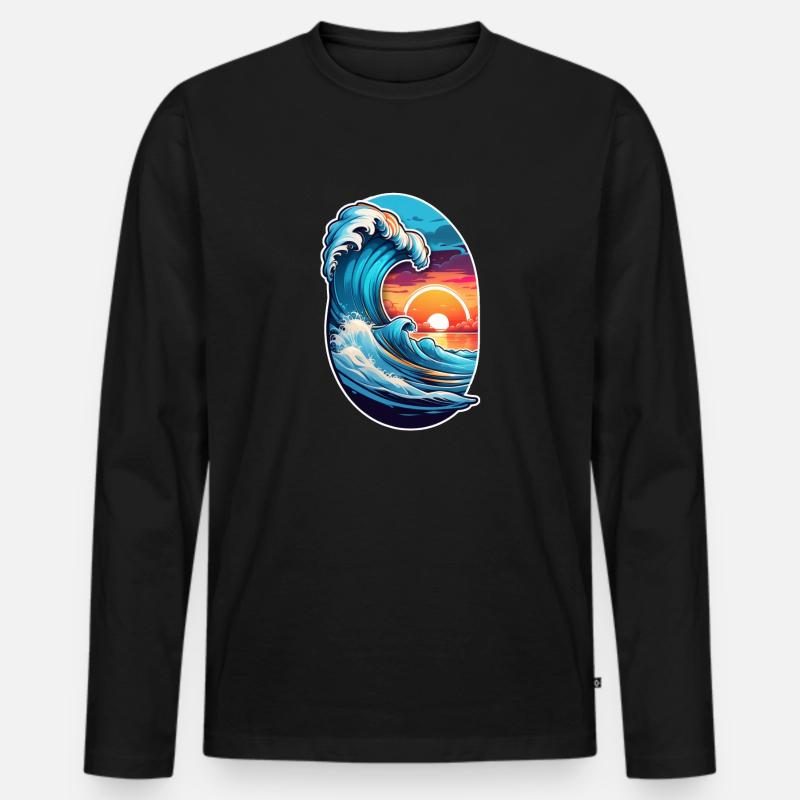 Wave - Sommer - Urlaub - Männer Premium Bio Langarmshirt - Schwarz