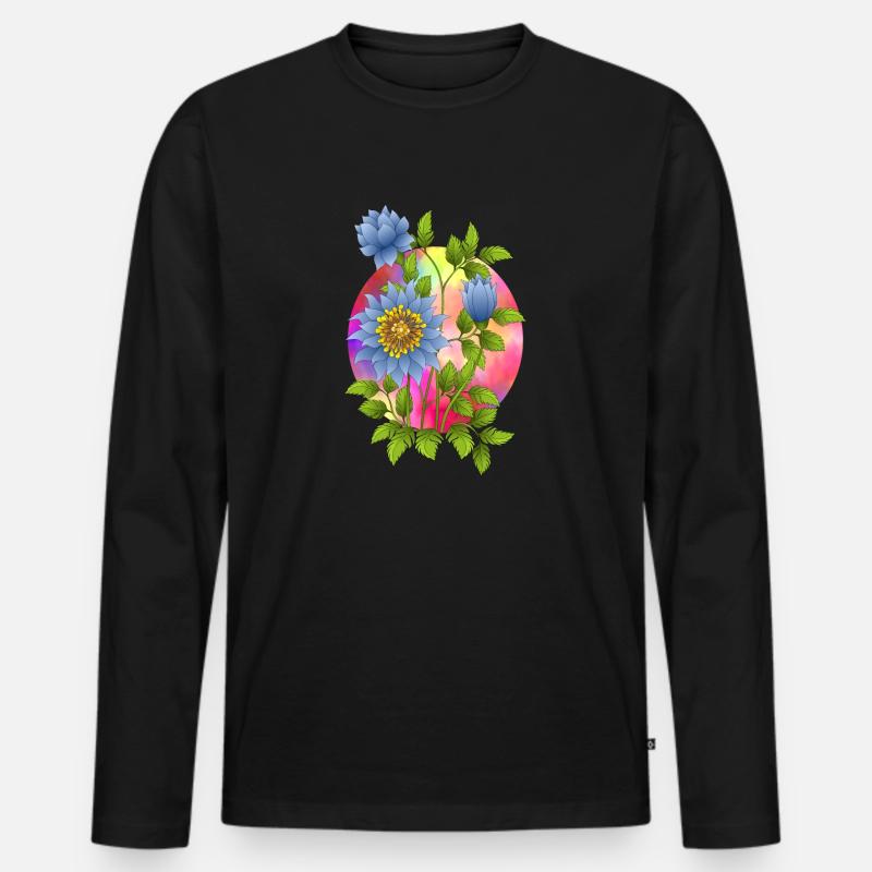 Blumen - Männer Premium Bio Langarmshirt - Schwarz