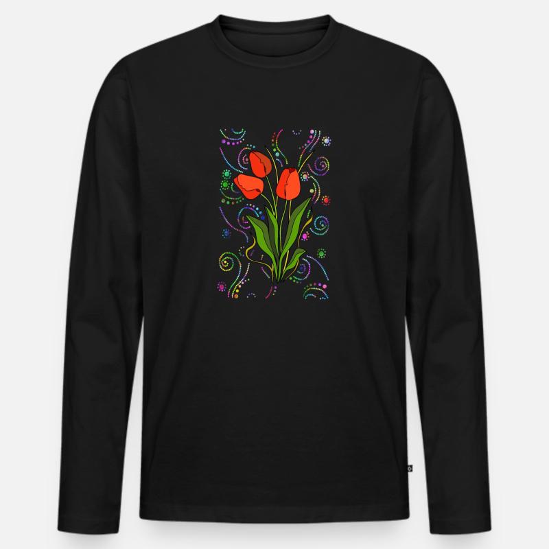 Blumen - Männer Premium Bio Langarmshirt - Schwarz